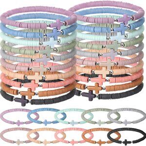 Christian Bracelets Bulk 30 Pcs Morandi Color Polymer Clay Wristbands